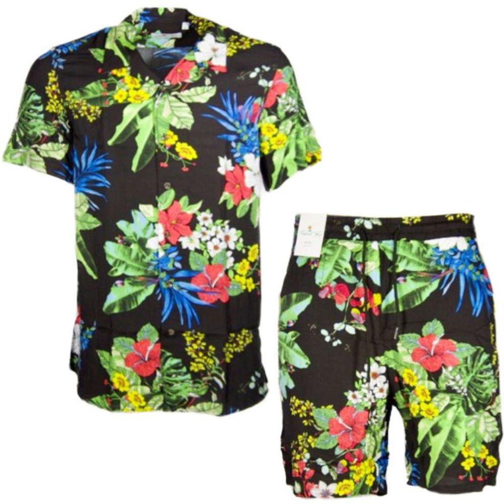DBFL Men's 2 Piece Shorts and Shirt Beach Casual Matching Tropical Clothing Set